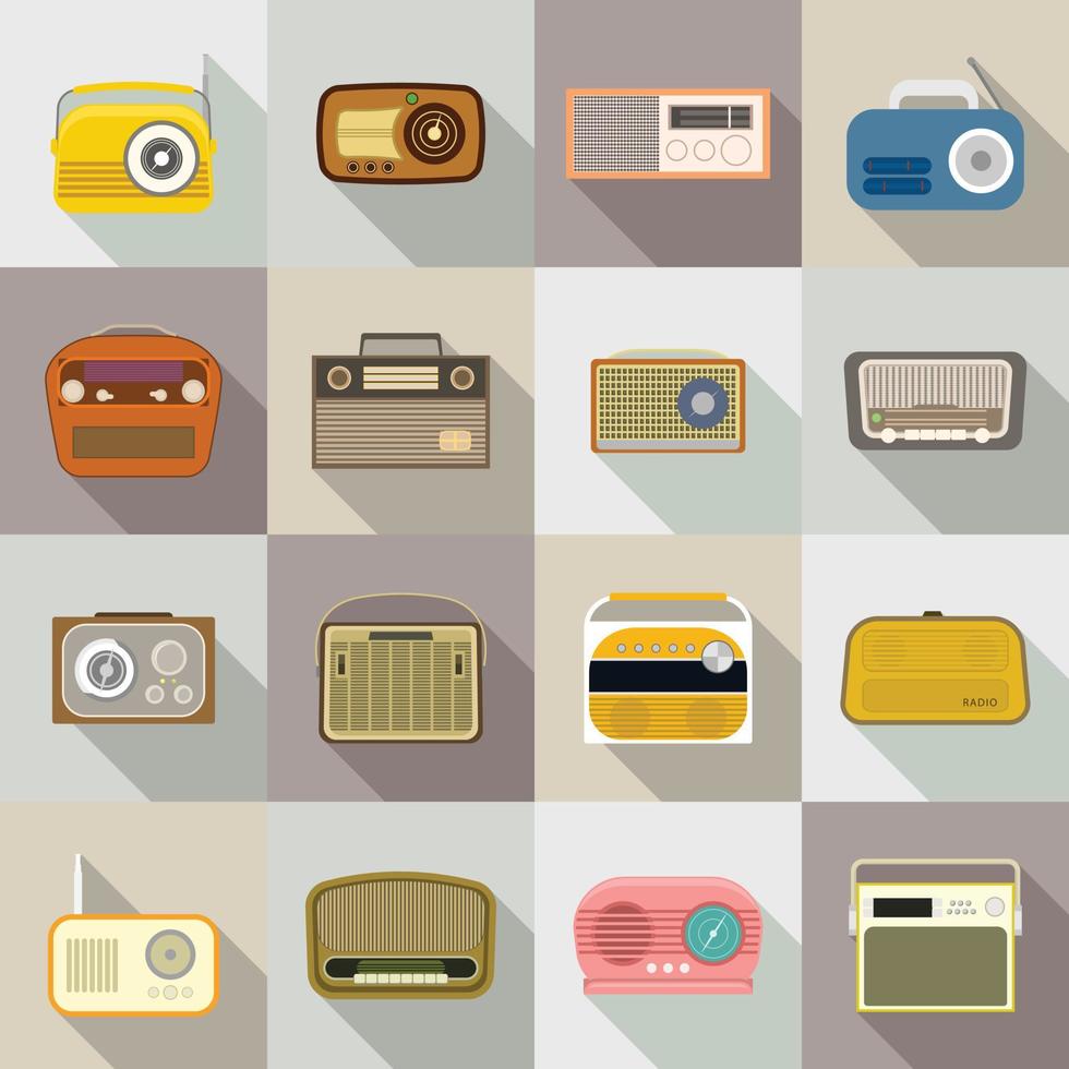 Radio icon set, flat style vector