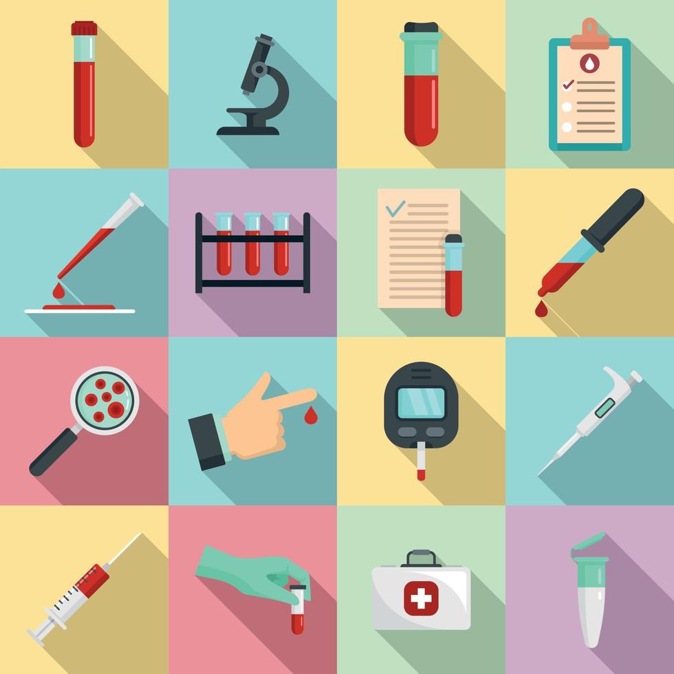 Blood test icons set, flat style vector