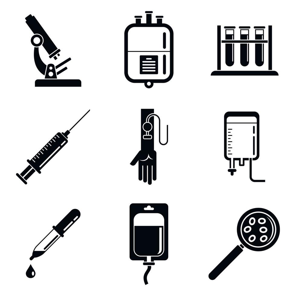 Blood transfusion aid icons set, simple style vector