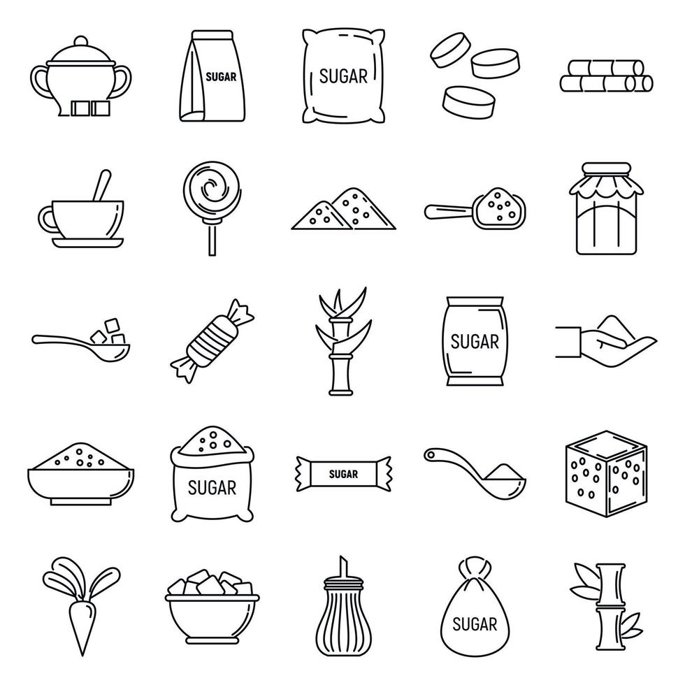 conjunto de iconos de caña de azúcar, estilo de contorno vector