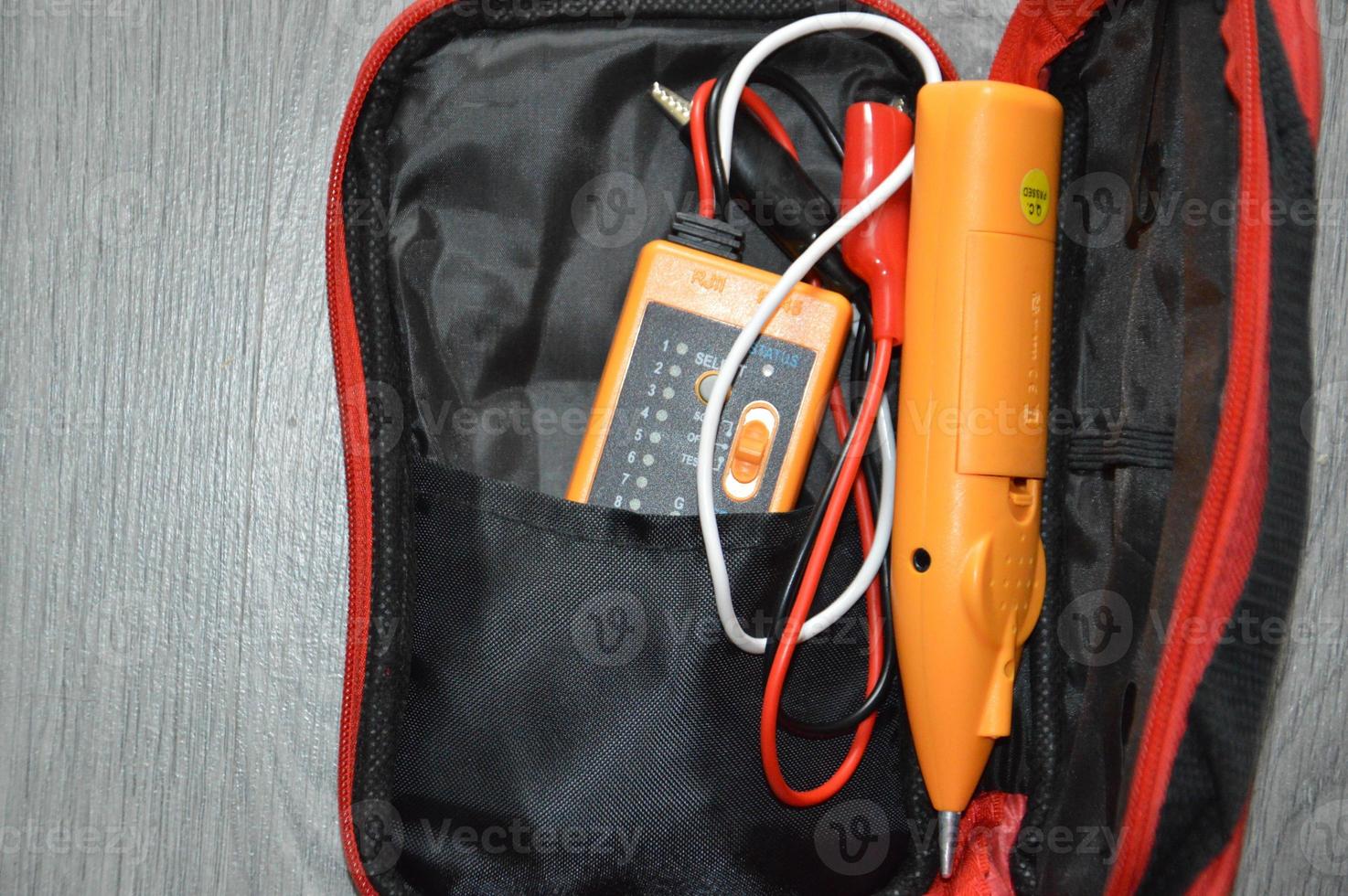 Tools for an electrician to install a fire alarm photo