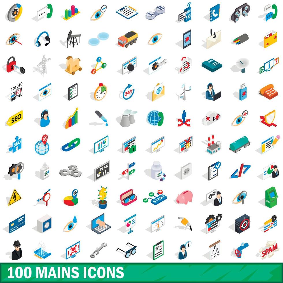 100 mains icons set, isometric 3d style vector