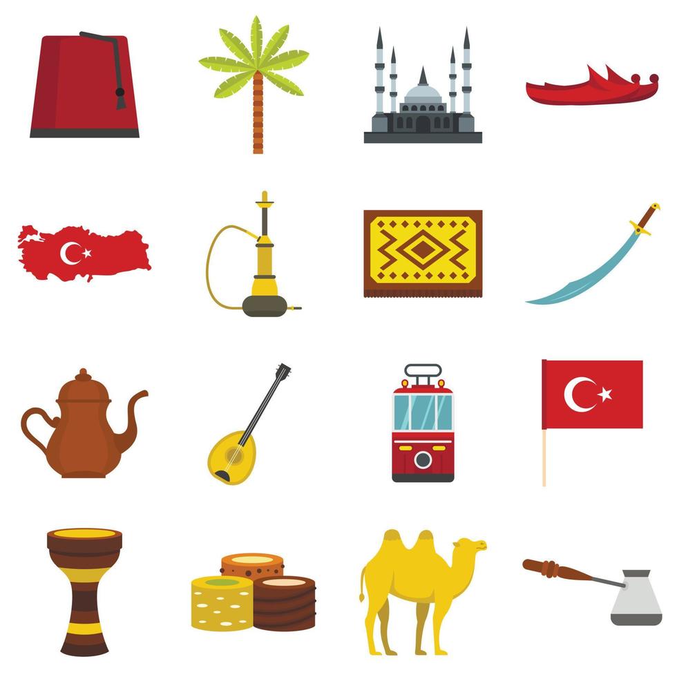 Turkey travel icons set in flat style vector