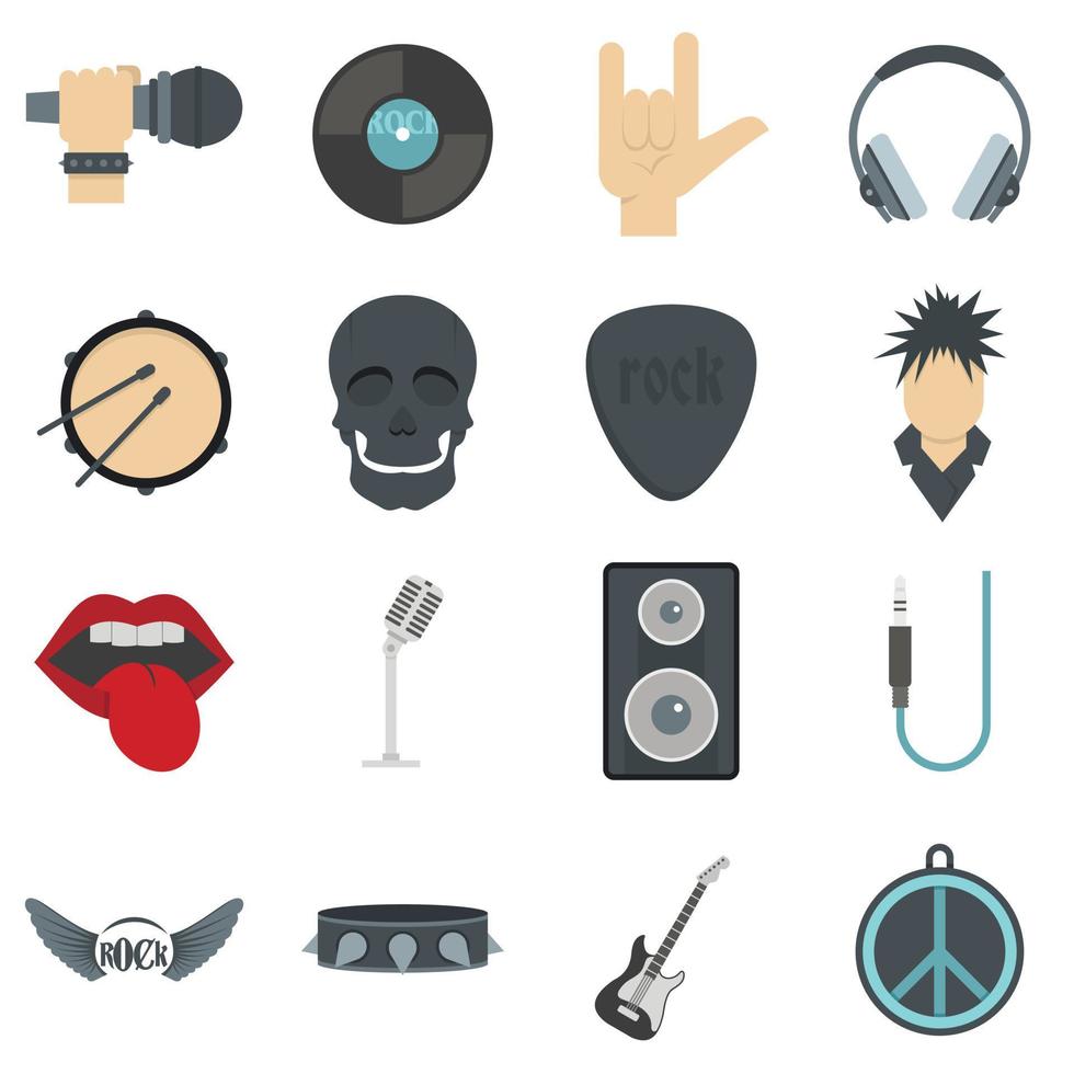 Rock music icons set in flat style vector