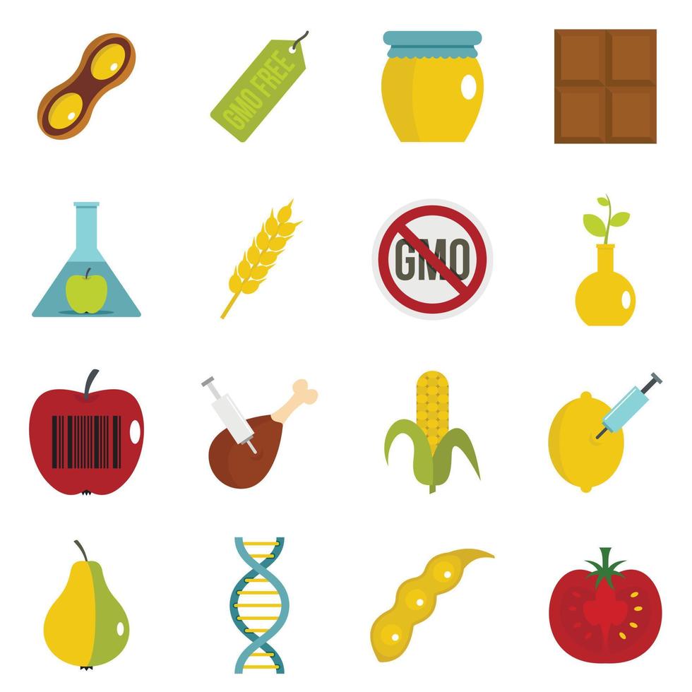 GMO icons set in flat style vector