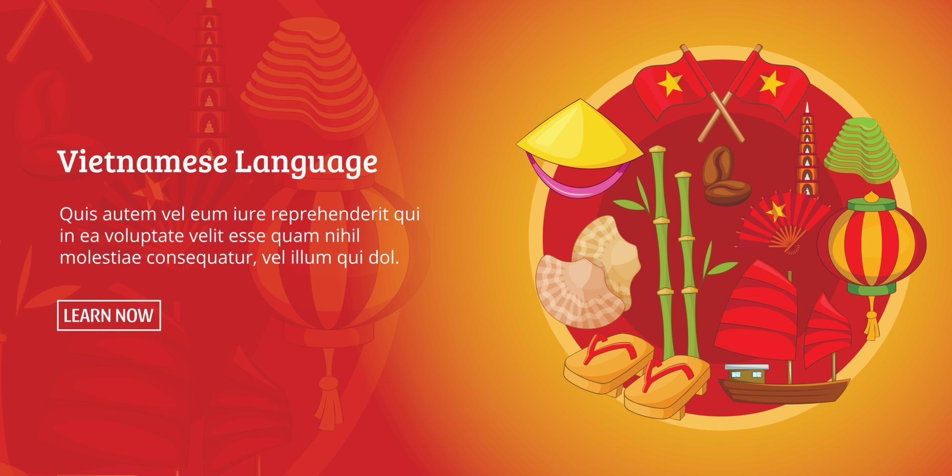 Vietnam banner horizontal, cartoon style vector