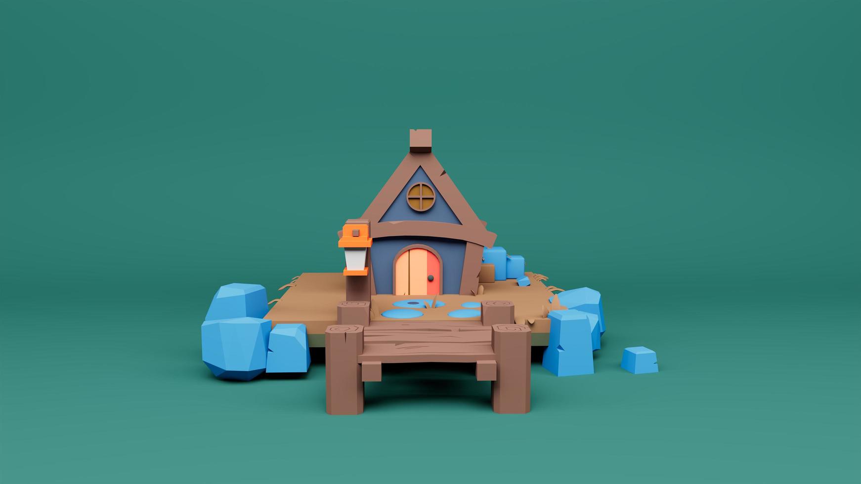 ilustración de renderizado 3d de casa colorida. casa poligonal baja foto