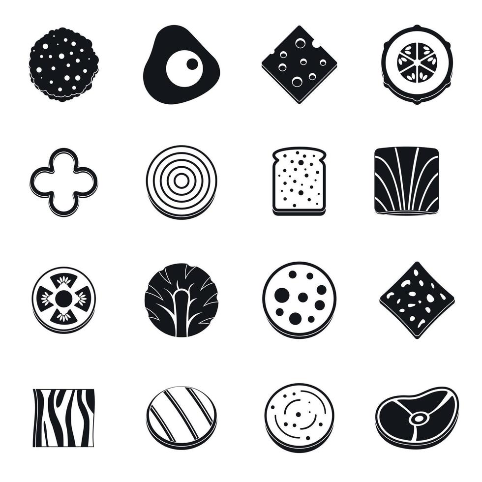 Slice food ingredient icons set, simple style vector