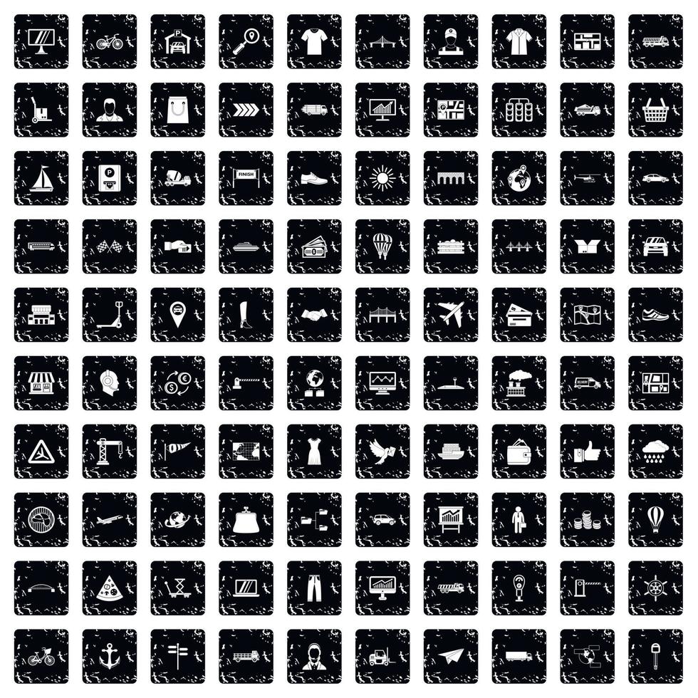 100 logistic and delivery icons set, grunge style vector