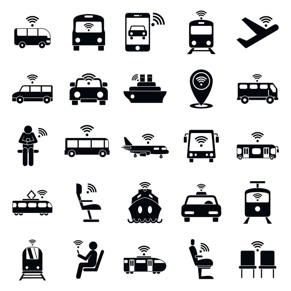 Wifi in transport icon set, simple style vector