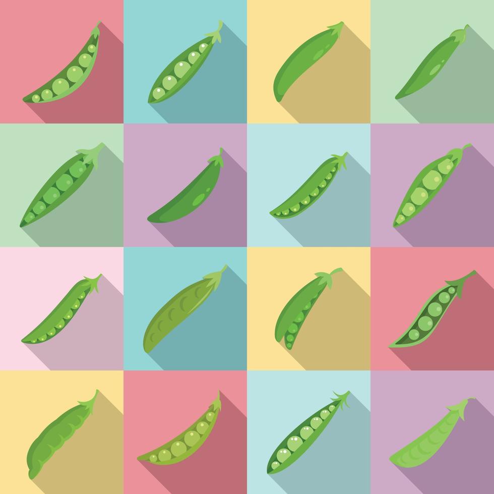 Peas icons set, flat style vector