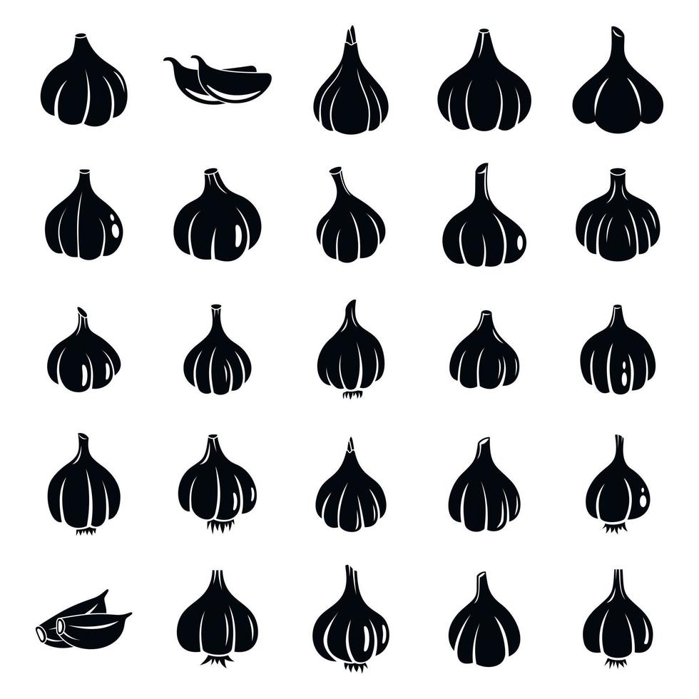 Garlic icons set, simple style vector