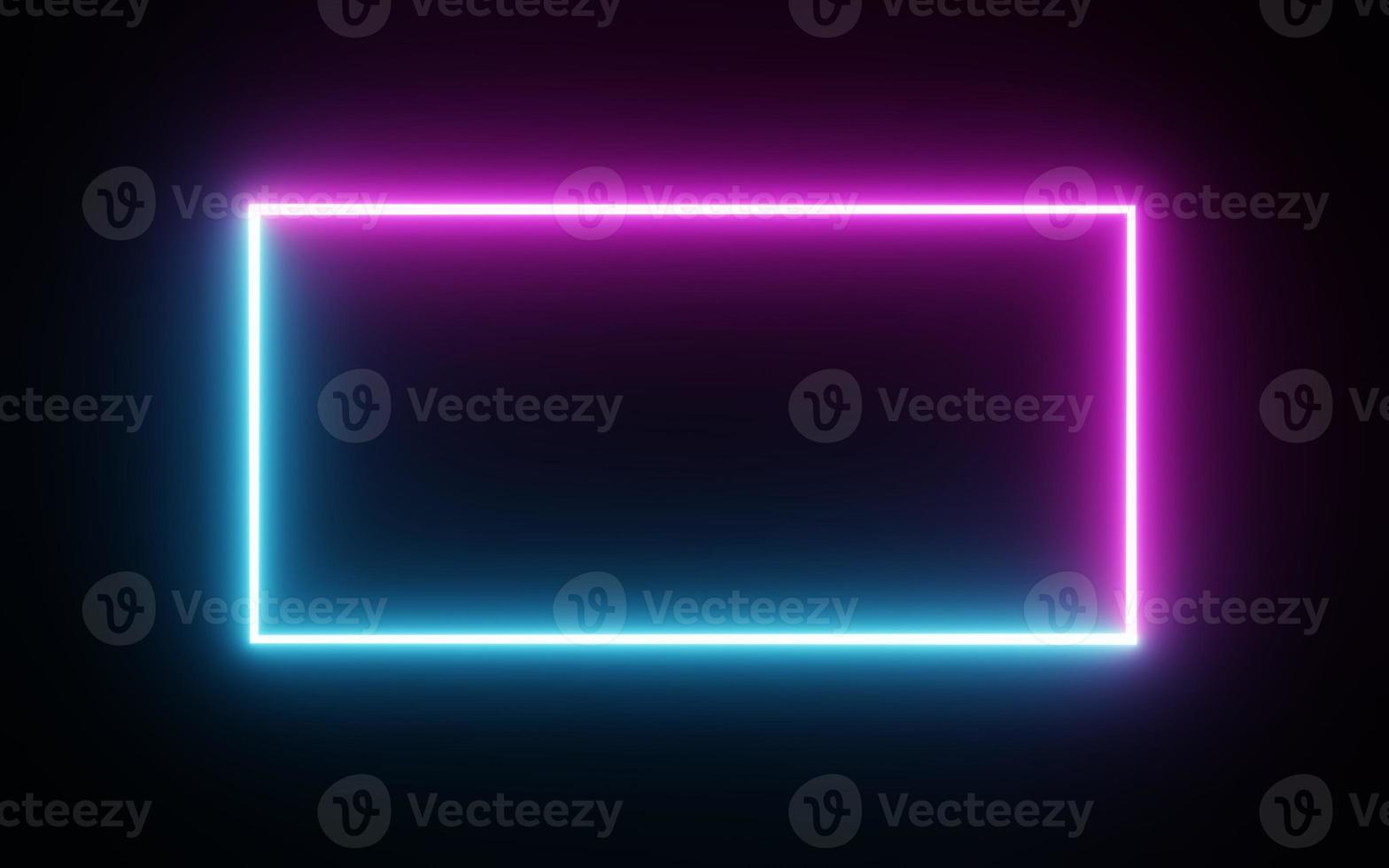 Square rectangle picture frame with two tone neon color motion graphic on isolated black background. Blue and pink light moving for overlay element. 3D illustration rendering. Empty copy space middle photo