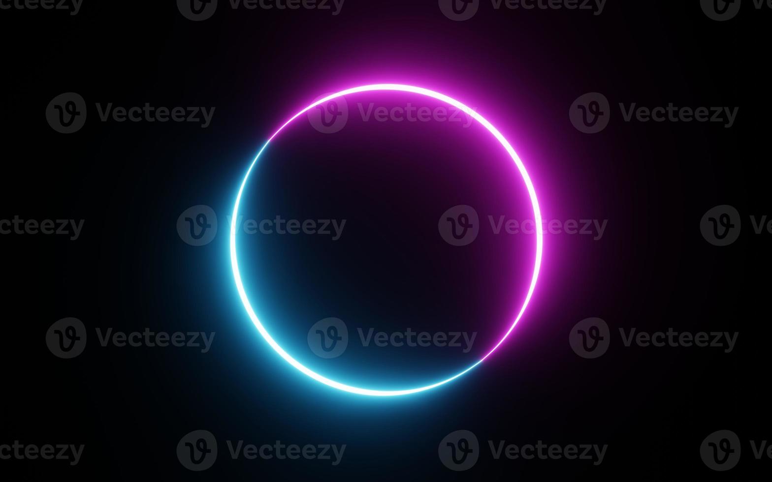 Round circle picture frame with two tone neon color shade motion graphic on isolated black background. Blue and pink light moving for overlay element. 3D illustration rendering. Empty space in middle photo
