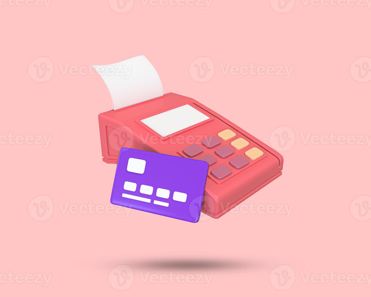 Credit card and debit card payment with pos machine 3D icon. POS point