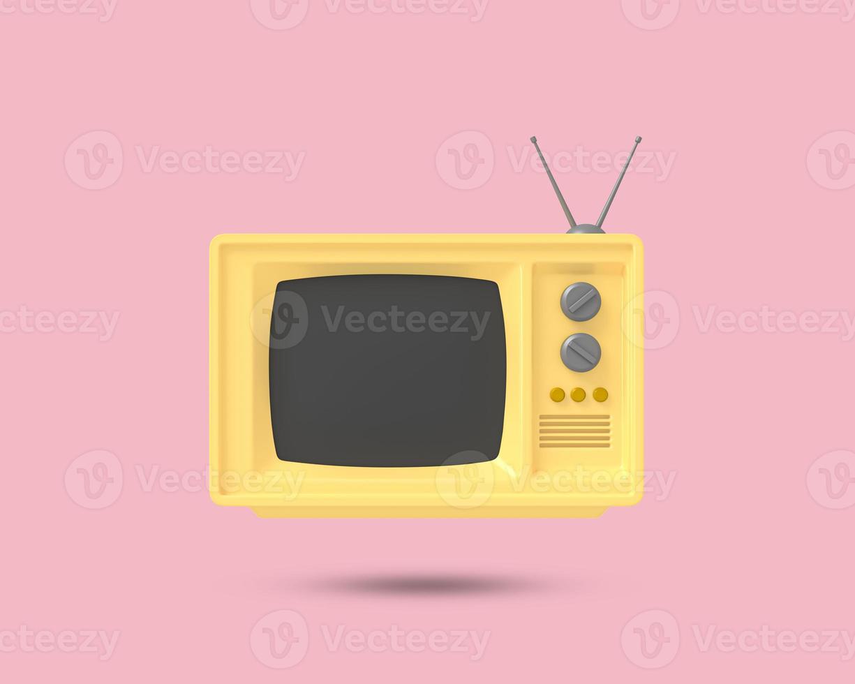 Old vintage retro tv 3D icon. Antique Television 3D symbol. Old Television on pink background, 3D Rendered Illustration. photo