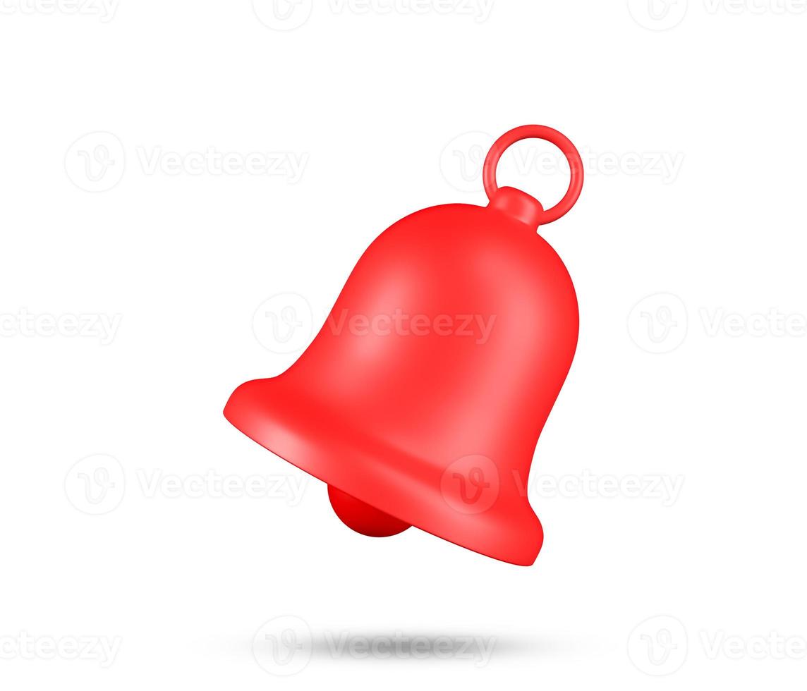 campana, notificación, icono de alarma 3d. Icono de campana de notificación 3d aislado sobre fondo blanco. nuevo símbolo de alerta de notificación en color rojo. Ilustración procesada en 3D. foto