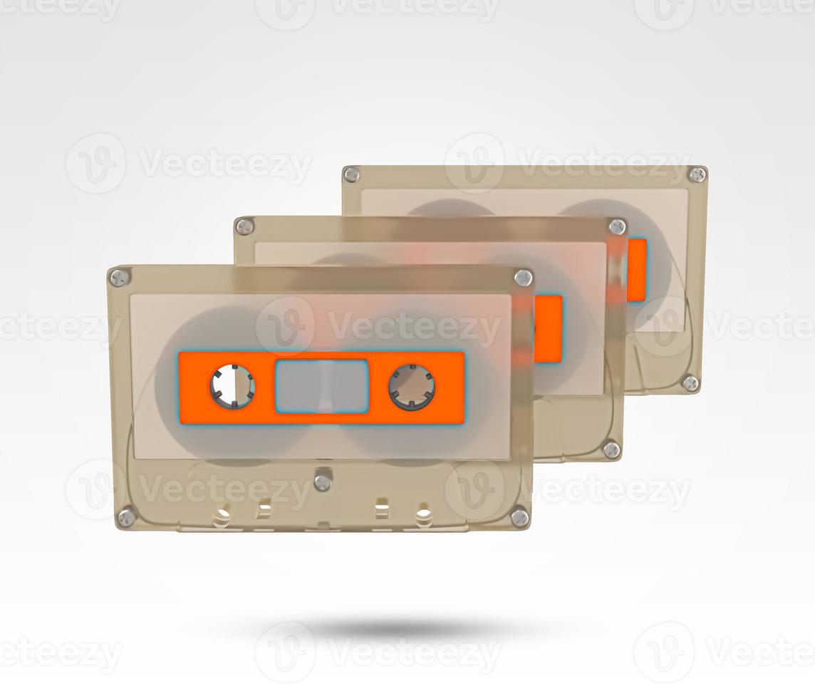 vieja cinta de casete de música de audio retro vintage. Casete de audio de música retro, años 80. Ilustración procesada en 3D. foto