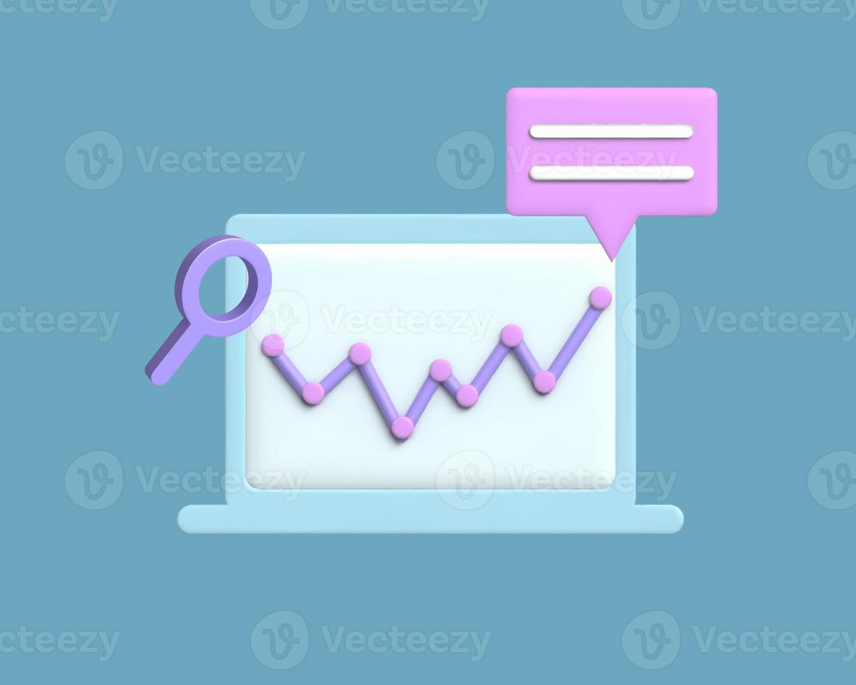 3D Business Graph on the laptop screen with for the research and planning photo