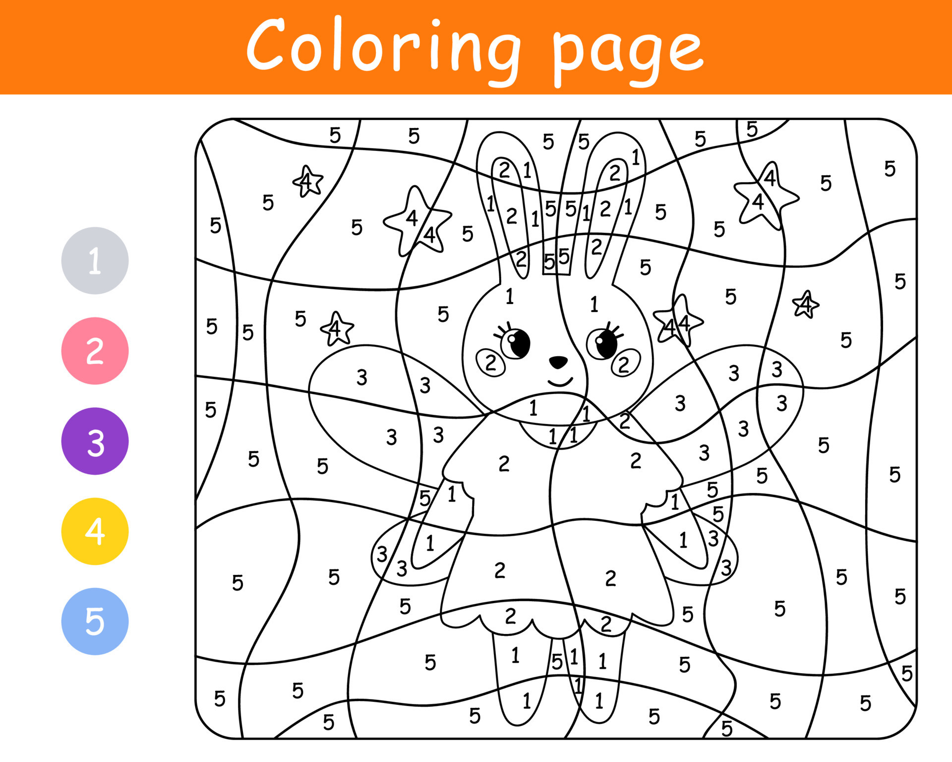 Color by number game for kids. Rabbit in costume fairy. Halloween bunny