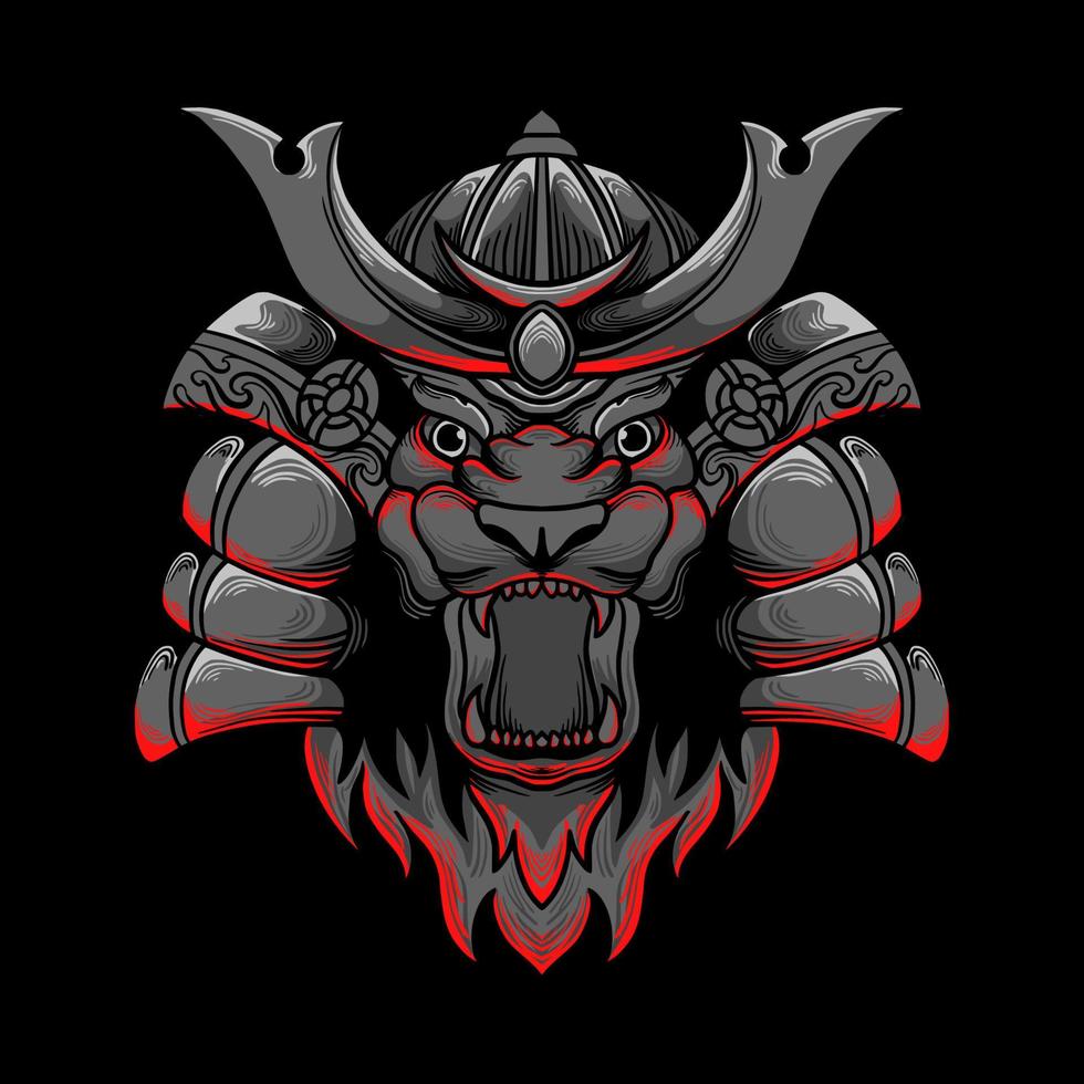 lion head with samurai helmet vector illustration