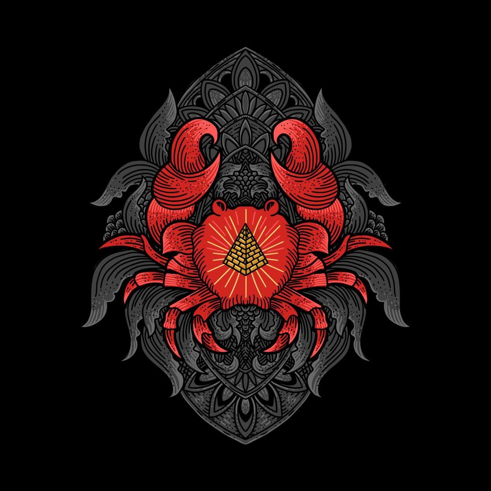 crab with engraing style. vector illustration