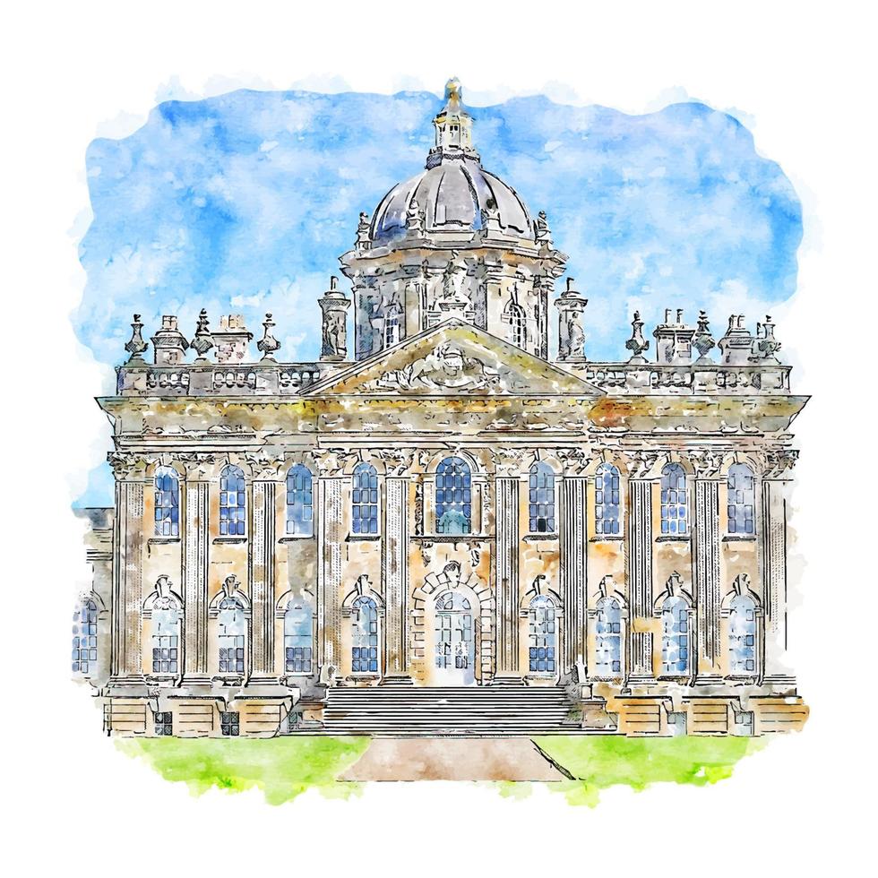 Castle Howard Watercolor sketch hand drawn illustration vector