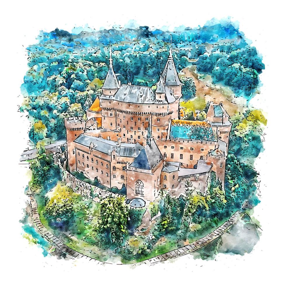 castillo eslovaquia acuarela boceto dibujado a mano ilustración vector