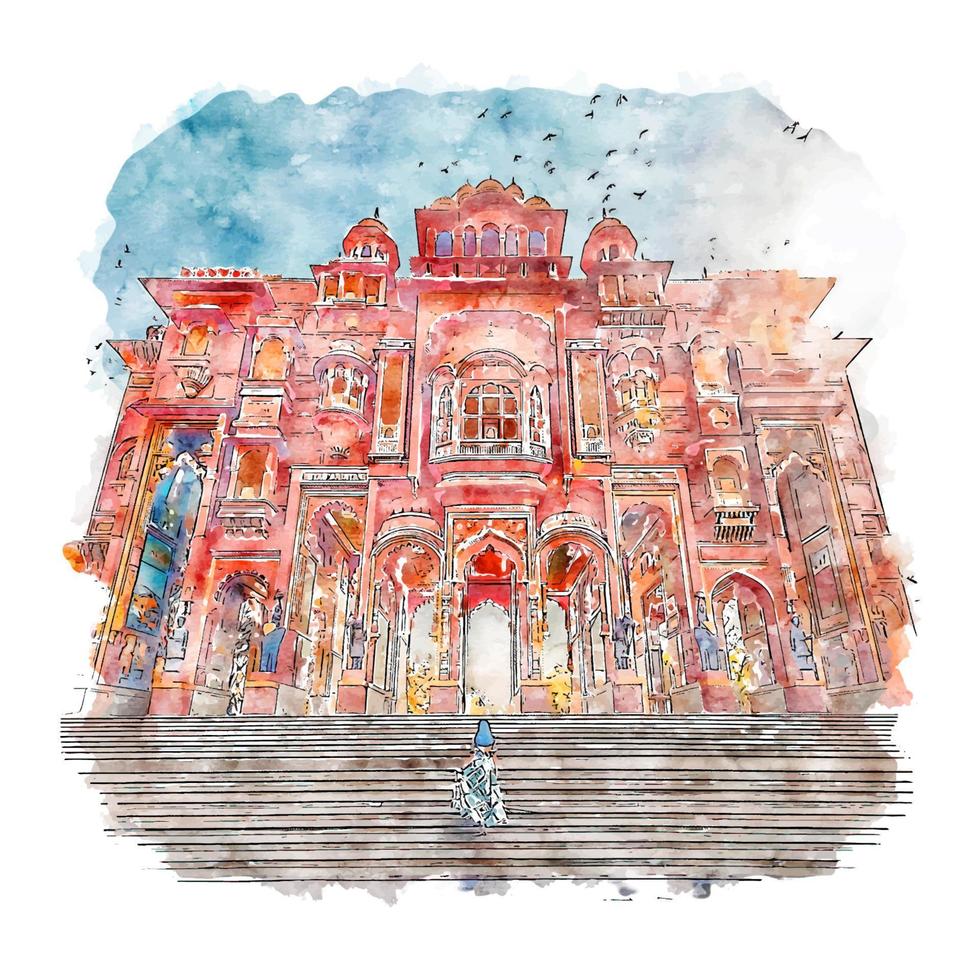 Jaipur India Watercolor sketch hand drawn illustration vector