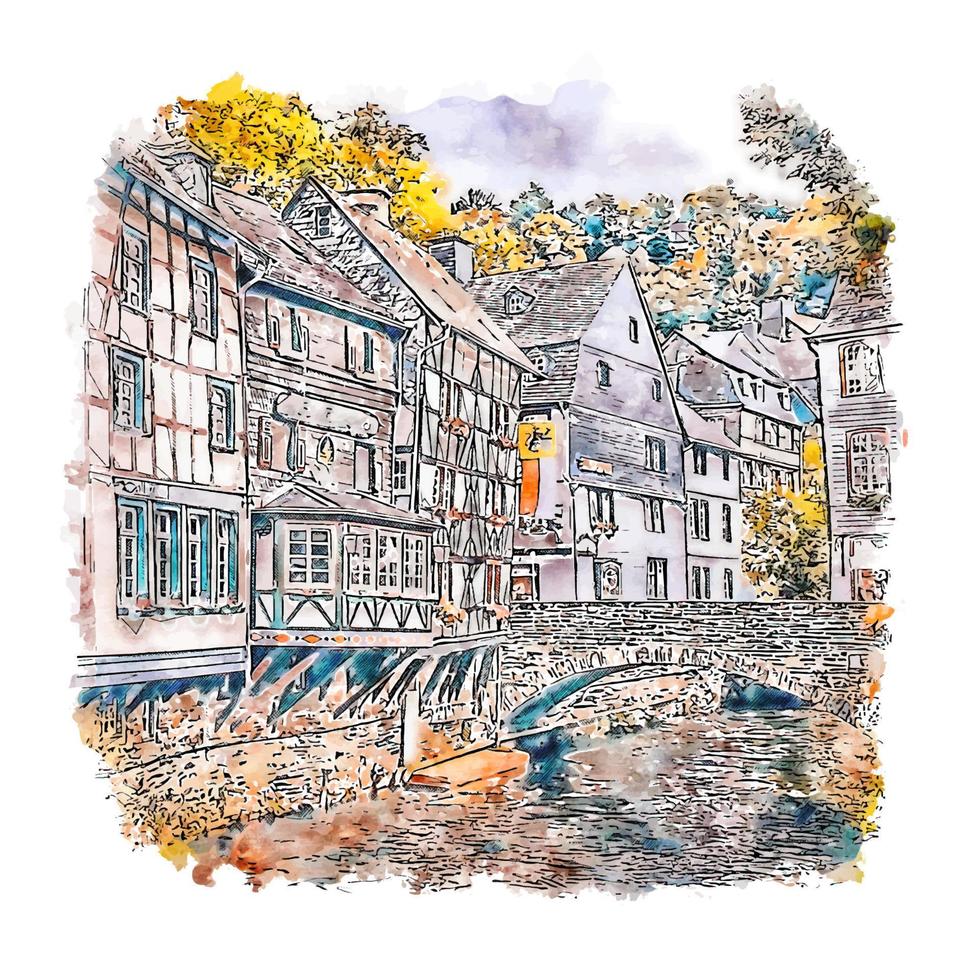 Monschau Germany Watercolor sketch hand drawn illustration vector