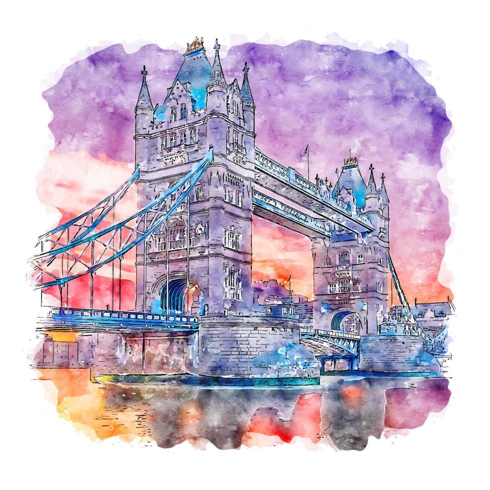 London United Kingdom Watercolor sketch hand drawn illustration vector