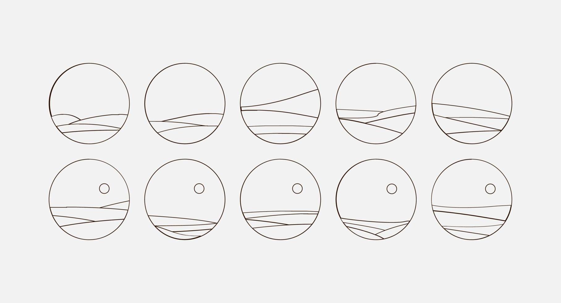 Set of Boho Landscape Logos in Trendy Minimal Liner Style vector