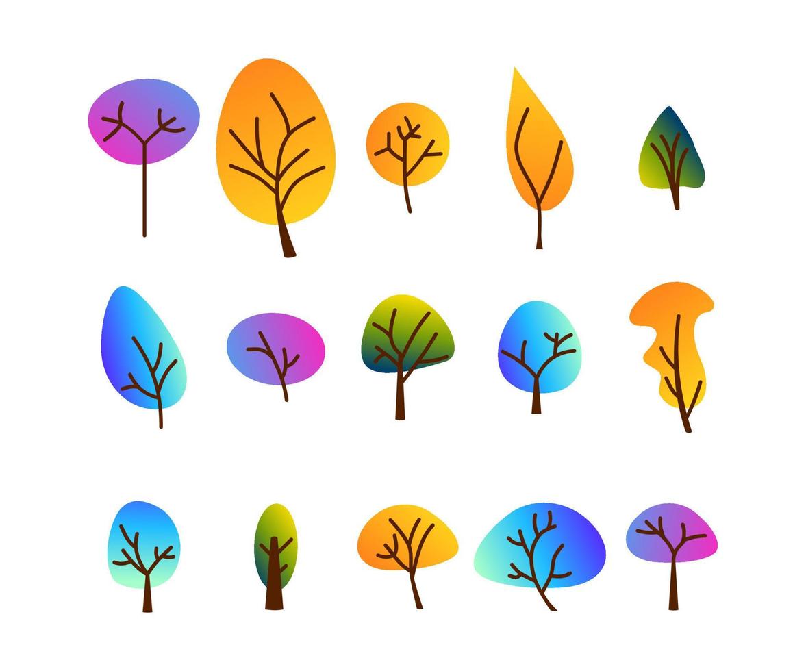 Flat trees in modern gradient flat design vector