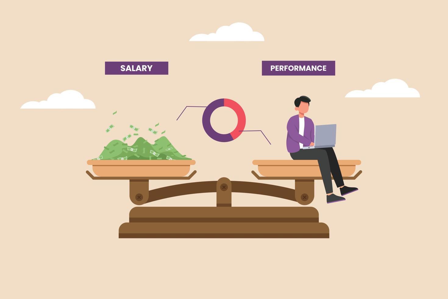 Employee performance must be balanced with the salary his receive. Human resources concept. Colored flat graphic vector illustration isolated.
