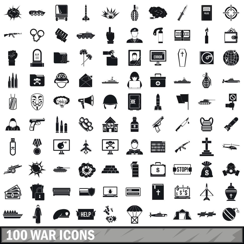 100 war icons set, simple style vector