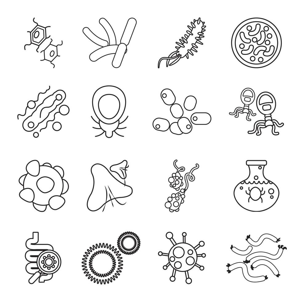 Virus bacteria icons set, outline style vector