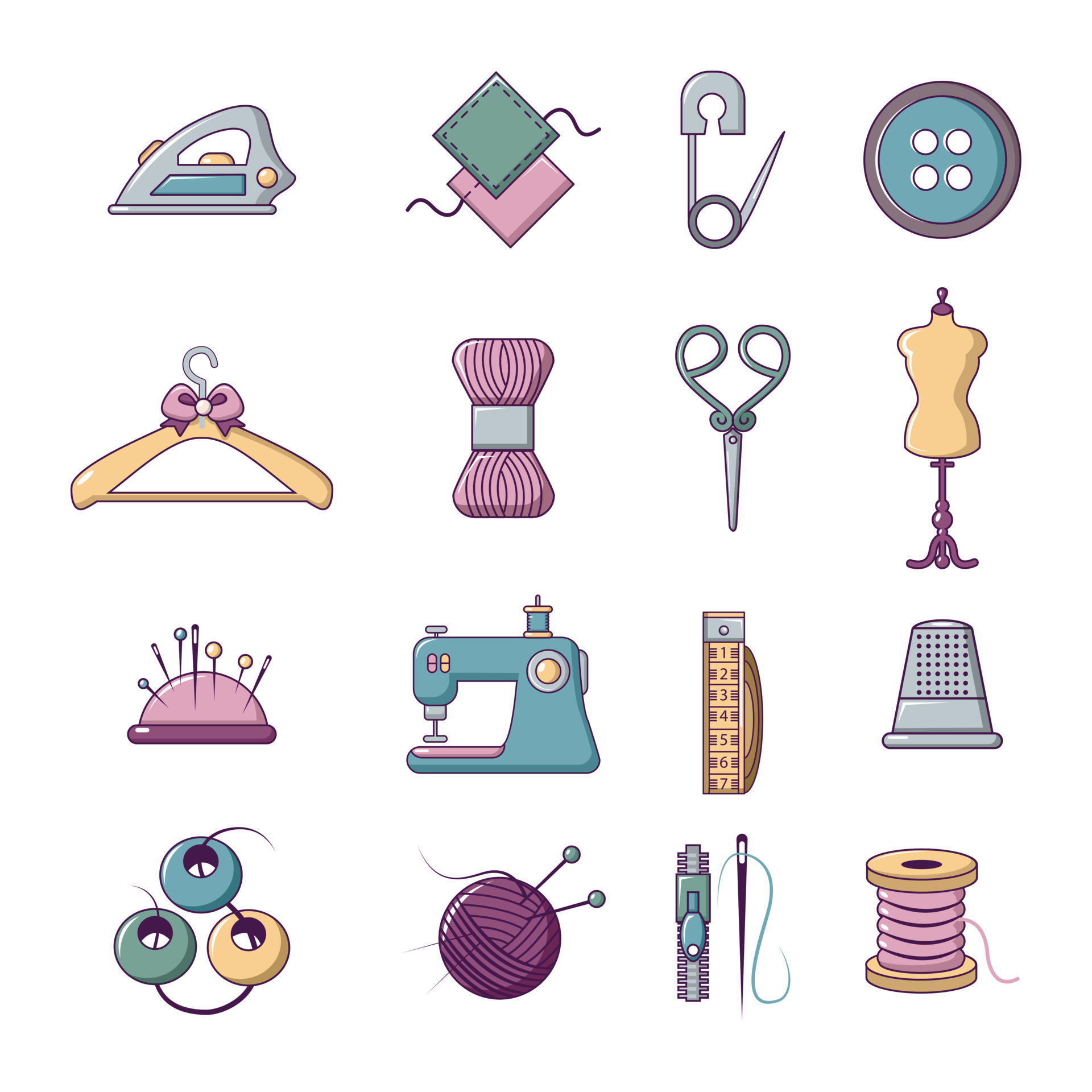 Tailor tools icons set, cartoon style 8882164 Vector Art at Vecteezy