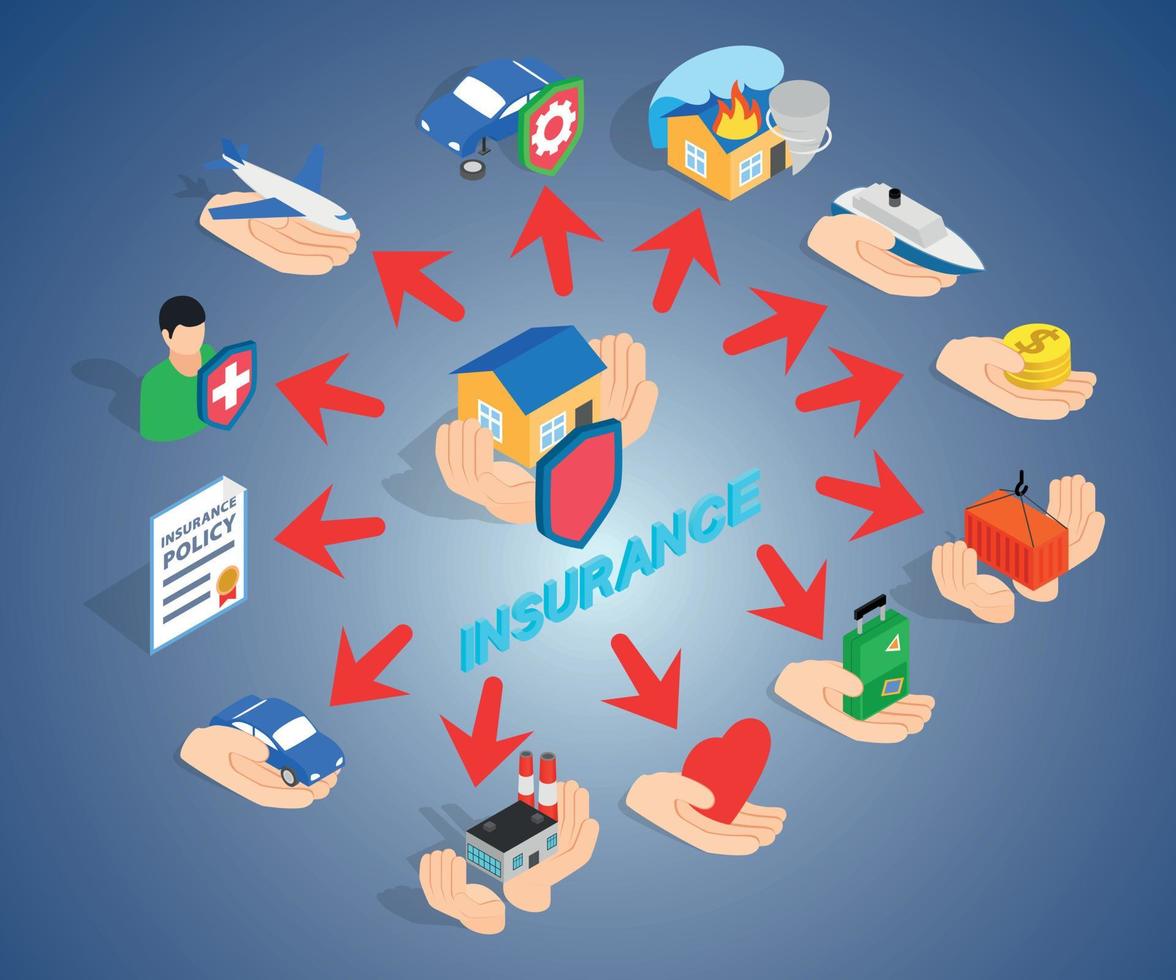 Insurance concept banner, isometric style vector