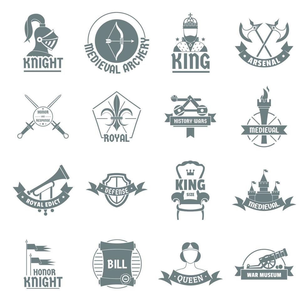 Knight medieval logo icons set, simple style vector