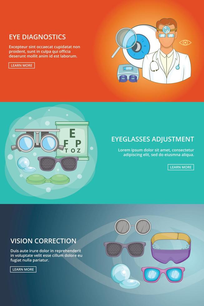 Ophthalmologist technology banner set template, cartoon style vector