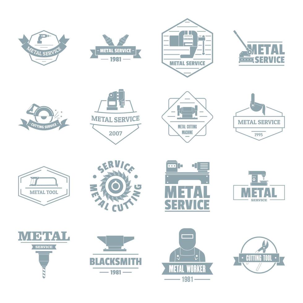 Metal working logo icons set, simple style vector