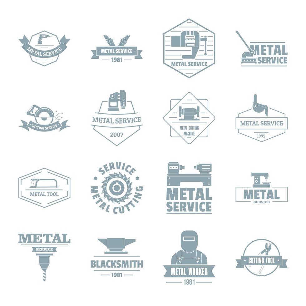 Conjunto de iconos de logotipo de trabajo de metal, estilo simple vector