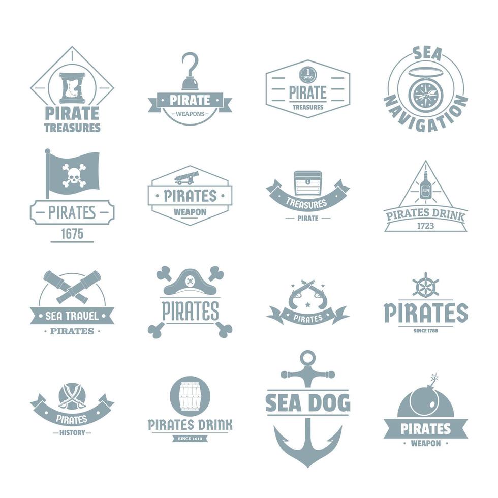 Pirate logo icons set, simple style vector