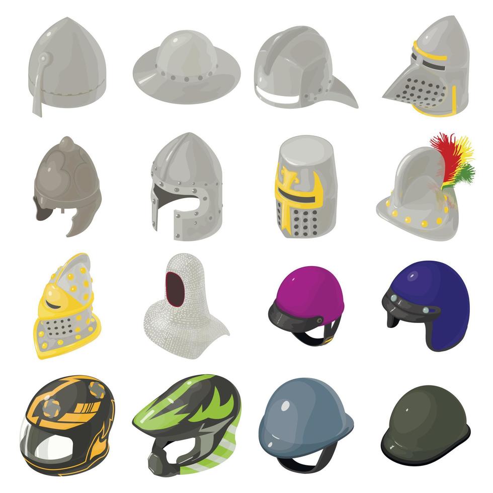 Helmet hat icons set, isometric style vector