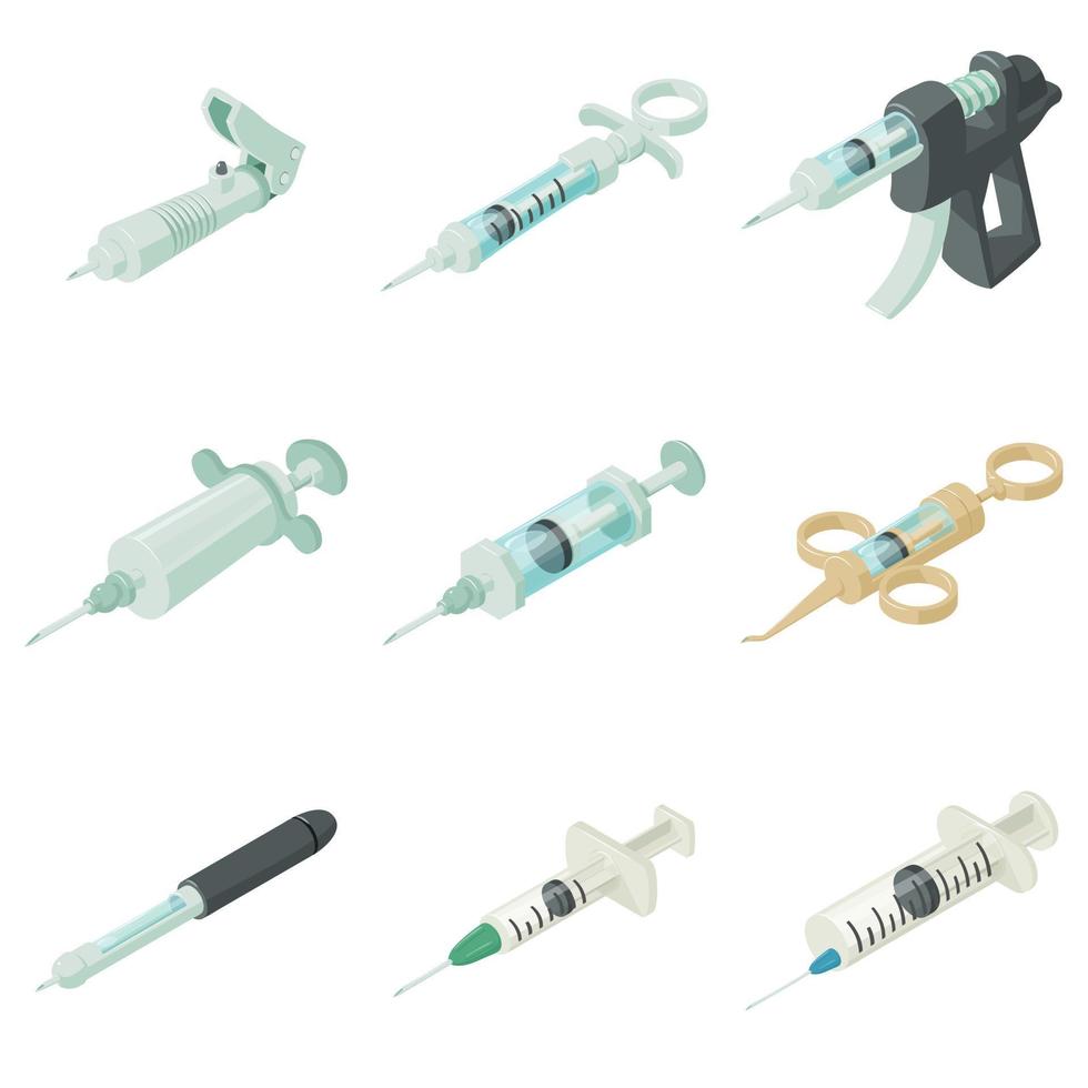 Syringe needleinjection icons set, isometric style vector