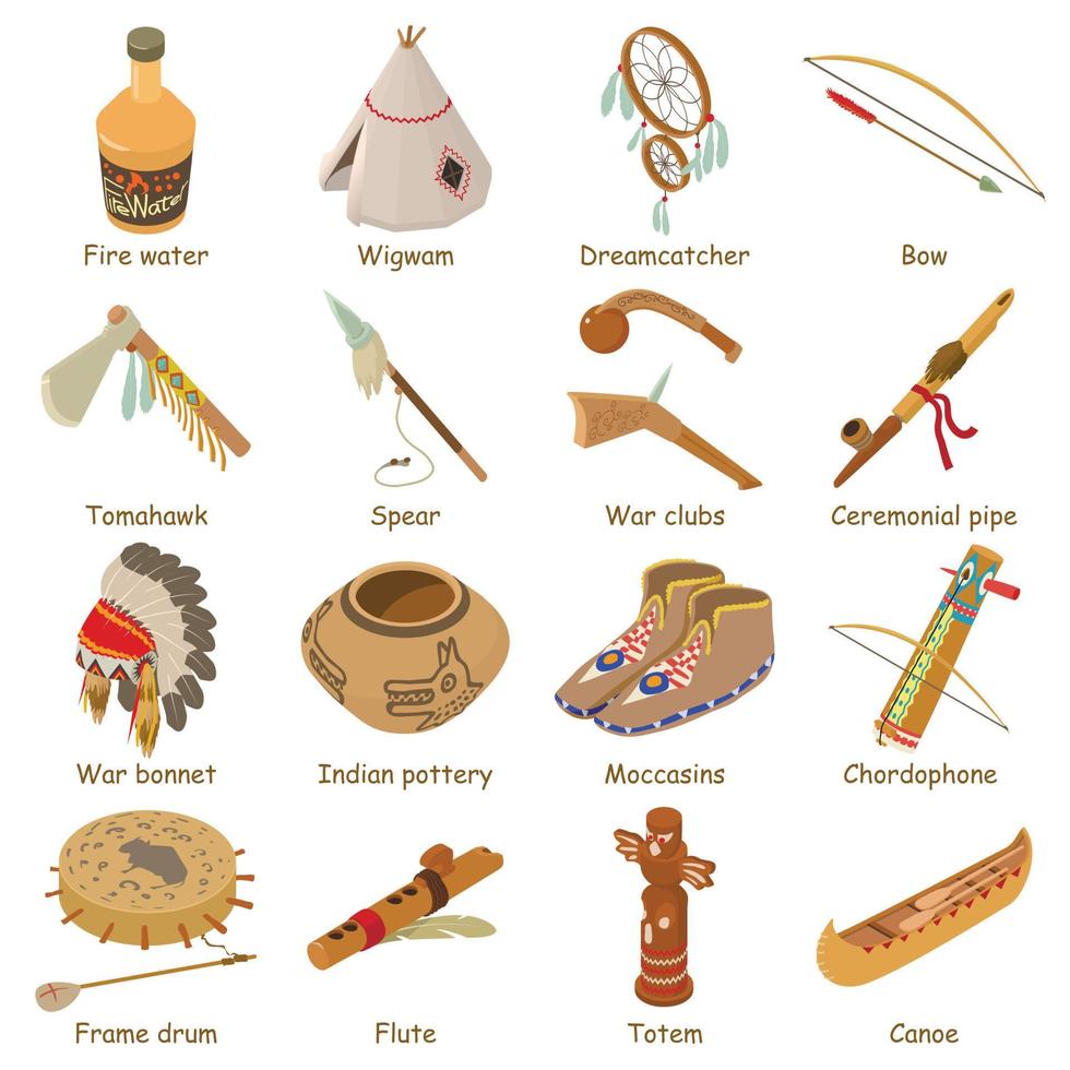 Indians ethnic american icons set, isometric style vector