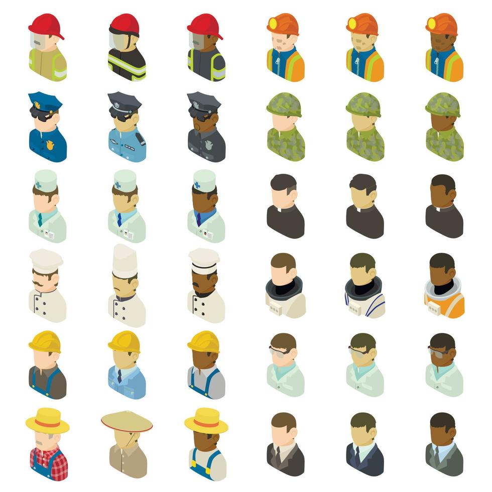 Profession icons set, isometric style vector