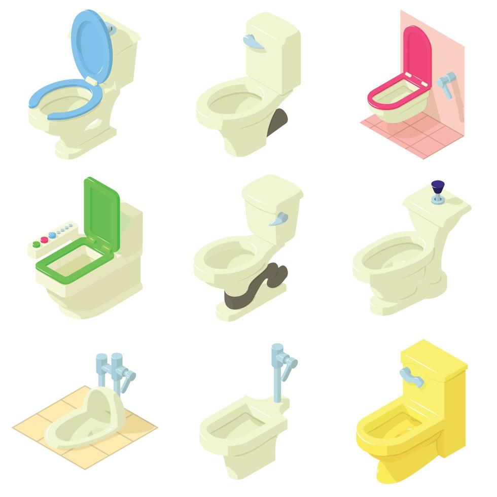 Toilet bowl icons set, isometric style vector