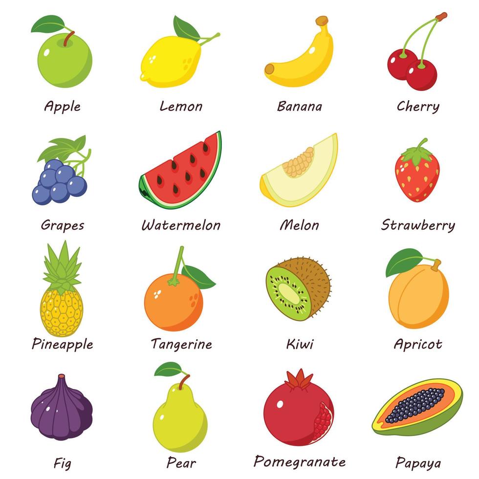 Fruit food icons set, isometric style vector