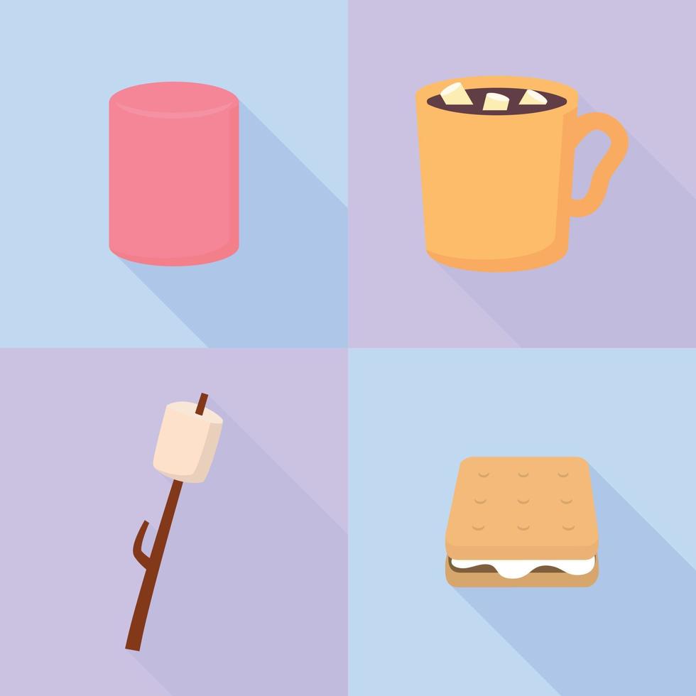 Marshmallow icons set, flat style vector